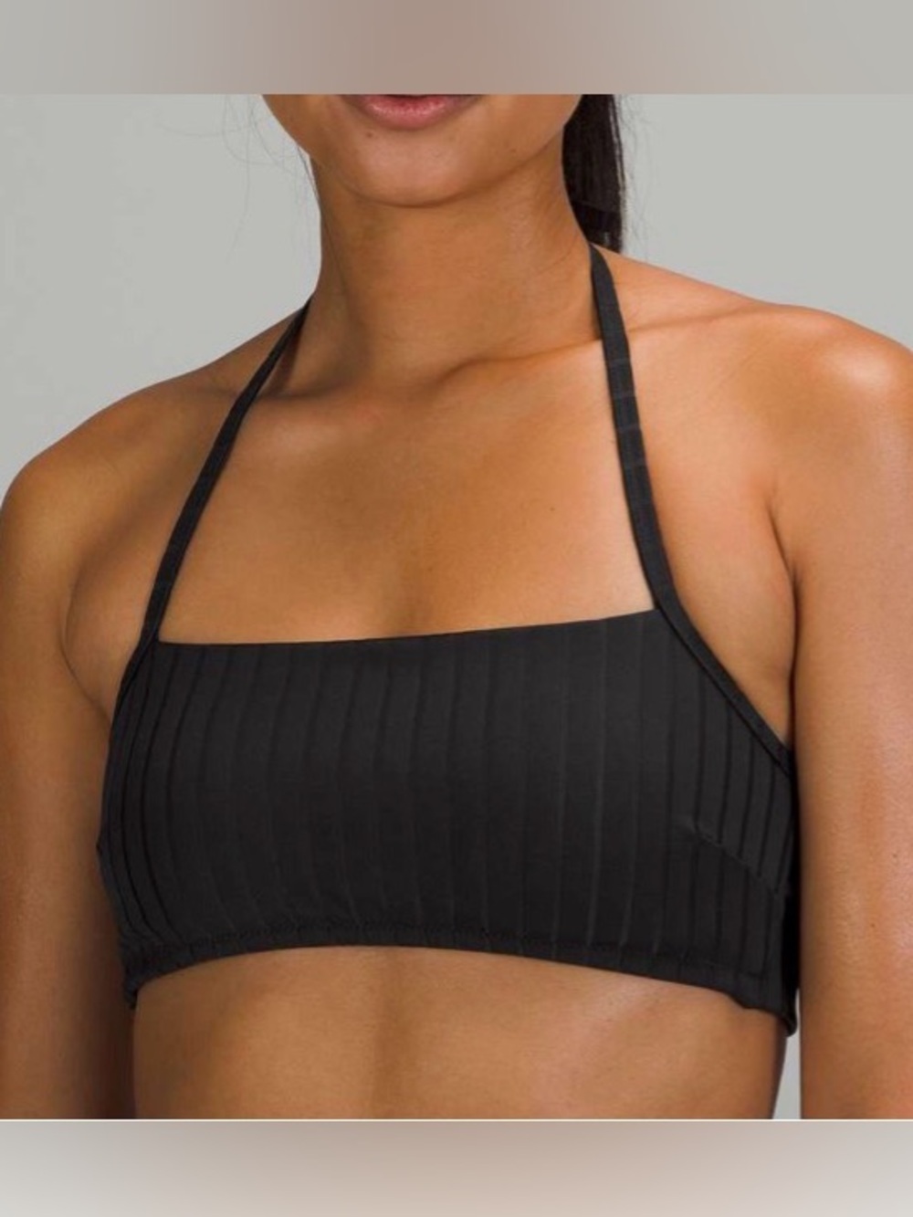 Lululemon Ribbed Halter Cross-Back Swim Top in black A/B Cup Size 4 NWT